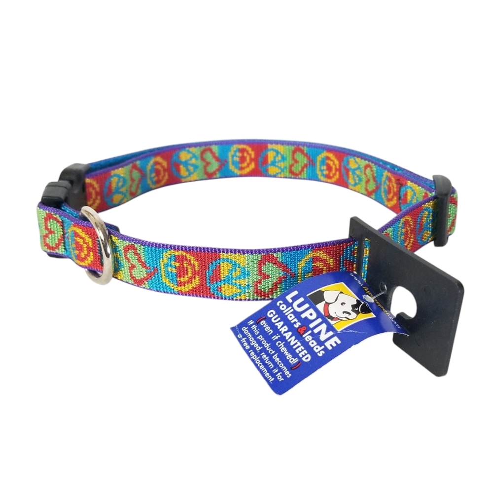 LUPINE Pet "Peace Pup" Design 3/4" Adjustable Nylon Dog Collar Size 15"-25" - Picture 3 of 11